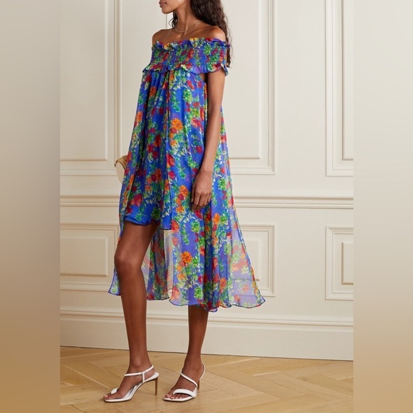 CAROLINE CONSTAS Areadne Off-the-shoulder Draped Floral-print Silk-chiffon S - Picture 2 of 8